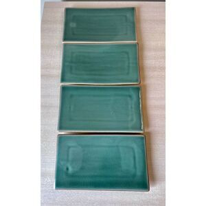 Rectangular Asian Green Crackle Ceramic Sushi Plates Le Gourmet Chef Set Of 4
